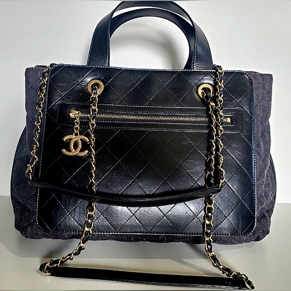 Chanel Black Quilted Tote with Gold Chain Straps